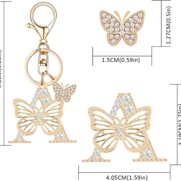 Gold Plated Alphabet Initial Letter Keyring Keychain for Women Girls Crystal Key - Picture 2 of 6